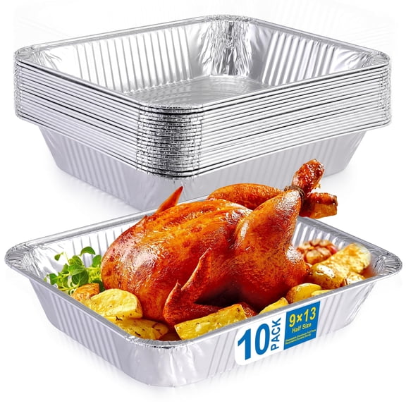 Aluminum Foil Pans 10 Count Half Size Heavy Duty Deep Steam Table Cooking Tray