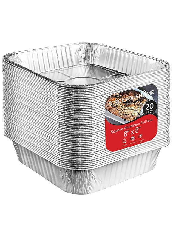 Aluminum Foil Pans 8x8 Disposable (20 Pack) - 8 Inch Square Pans - Tin Foil Pans Great for Cooking, Ovens, Heating, Storing, Prepping Food