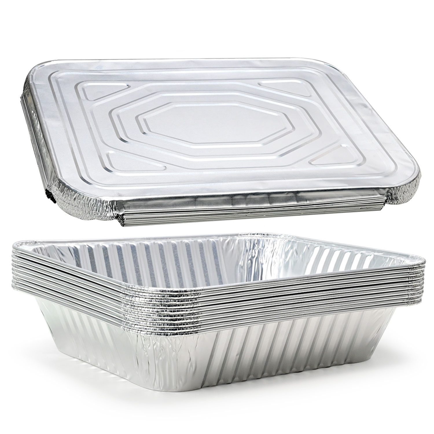1 lb Oblong Aluminum Foil TakeOut Disposable Pan with Dome Lids 10