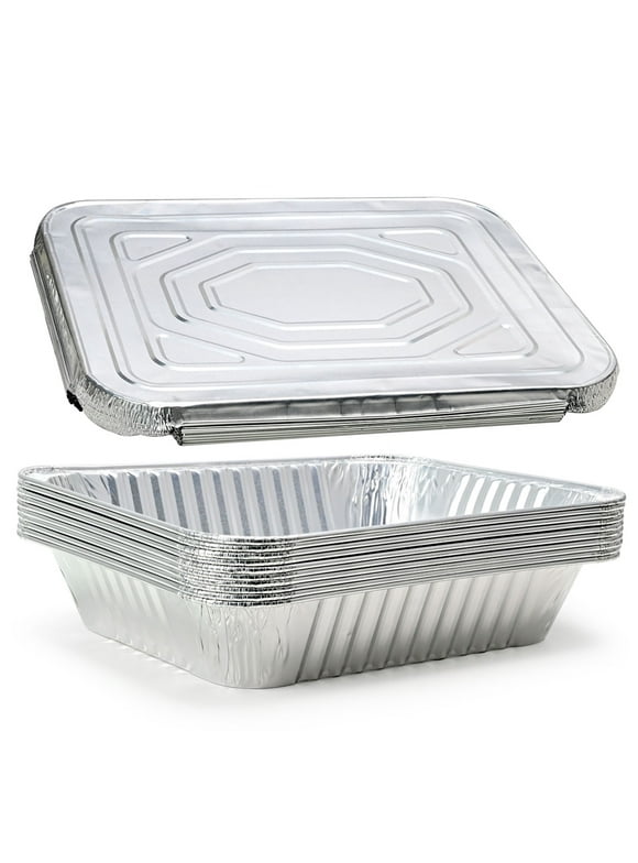 Aluminum Foil Pans with Lids: TINANA 9x13 Disposable Foil Pans with Covers, 10 Pack Food Containers Great for Baking, Cooking, Heating, Storing, Prepping Food