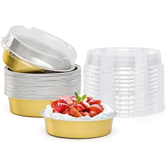 Aluminum Foil Pie Pan 4 inch Round Oven Baking Mini Cake Pan, 20 Pcs 8 Oz Aluminum Pie Pan Tin Golden Tart Pans for Pie Tart Quiche