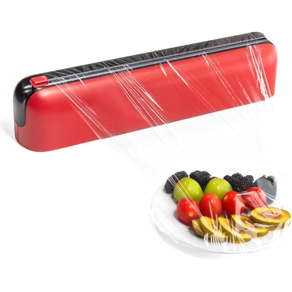 Aluminum Foil & Plastic Wrap Dispenser with Cutter - Easy One-Hand Operation, Space-Saving Kitchen Organizer for Worktops & Cabinets, Magnetic Cling Film Dispenser - Fits 12" Rolls, Red