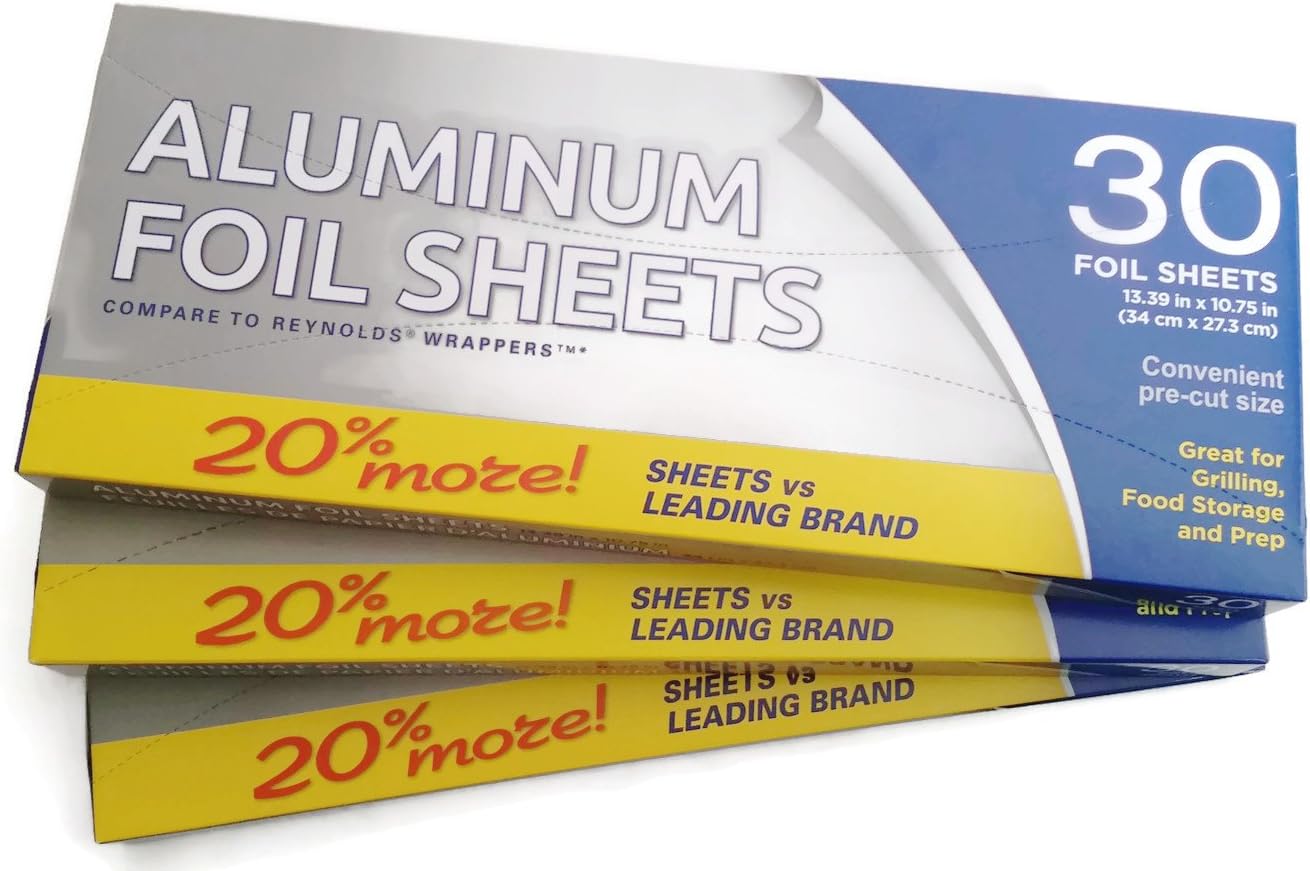 Aluminum Foil Sheets, 30 Sheets 13.39" X 10.75" (3) Pack