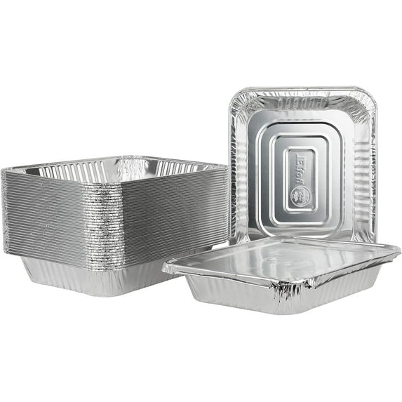 Aluminum Foil Steam Table Pans, Half Size Deep, 9x13 Pans 25 Pack with Lids