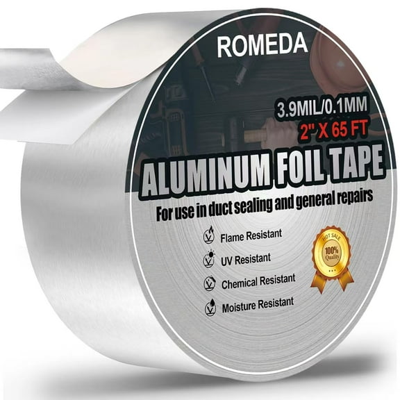 Aluminum Foil Tape, 2 inch x 65 Feet Tape (3.9 mil), Silver Insulation Adhesive Metal High Temperature Heavy Duty HVAC Tapes for Ductwork, Dryer Vent,