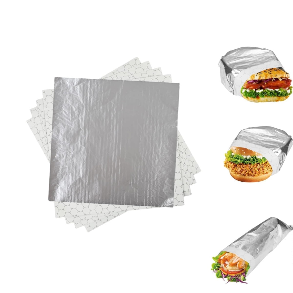 Aluminum Foil Wrap Sheets,100pcs Durable Sandwich Wrapper,QZS Portable Hamburger Wrapper for Home,Easy to Use,fit for Catering and Food Service
