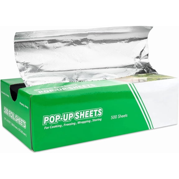 Aluminum Foil Wraps - 500 Precut Sheets, 12 x 10.75 Inch, Pop-Up Interfolded Foil for Baking, Grilling, Roasting, Cooking or Storing Food