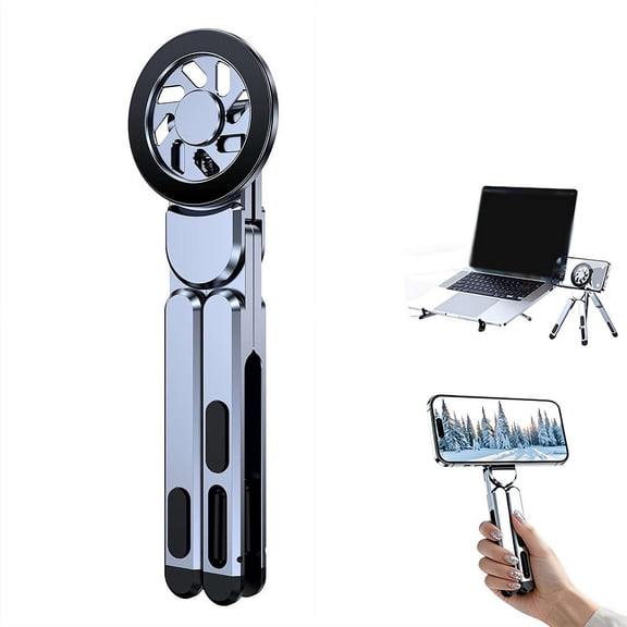 Aluminum Foldable Laptop Stand for Desk & Travel, Magnetic Grip Multi-Angle Support for Phones 4.7-16", Tablets, iPad, 3-in-1 Portable Computer Riser
