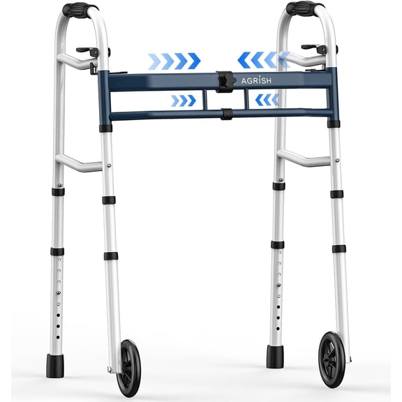 Aluminum Foldable Walker, Adjustable Width/Height, Lightweight Compact Mobility Aid, Space - Saving for Elderly, Perfect for Narrow Tight Spaces