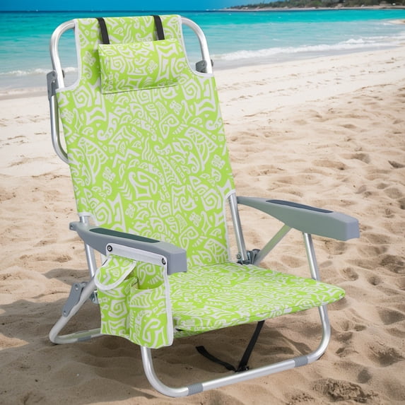 Aluminum Folding Beach Chair - 8.5" Seat Height, Yellow Tribal Pattern ...