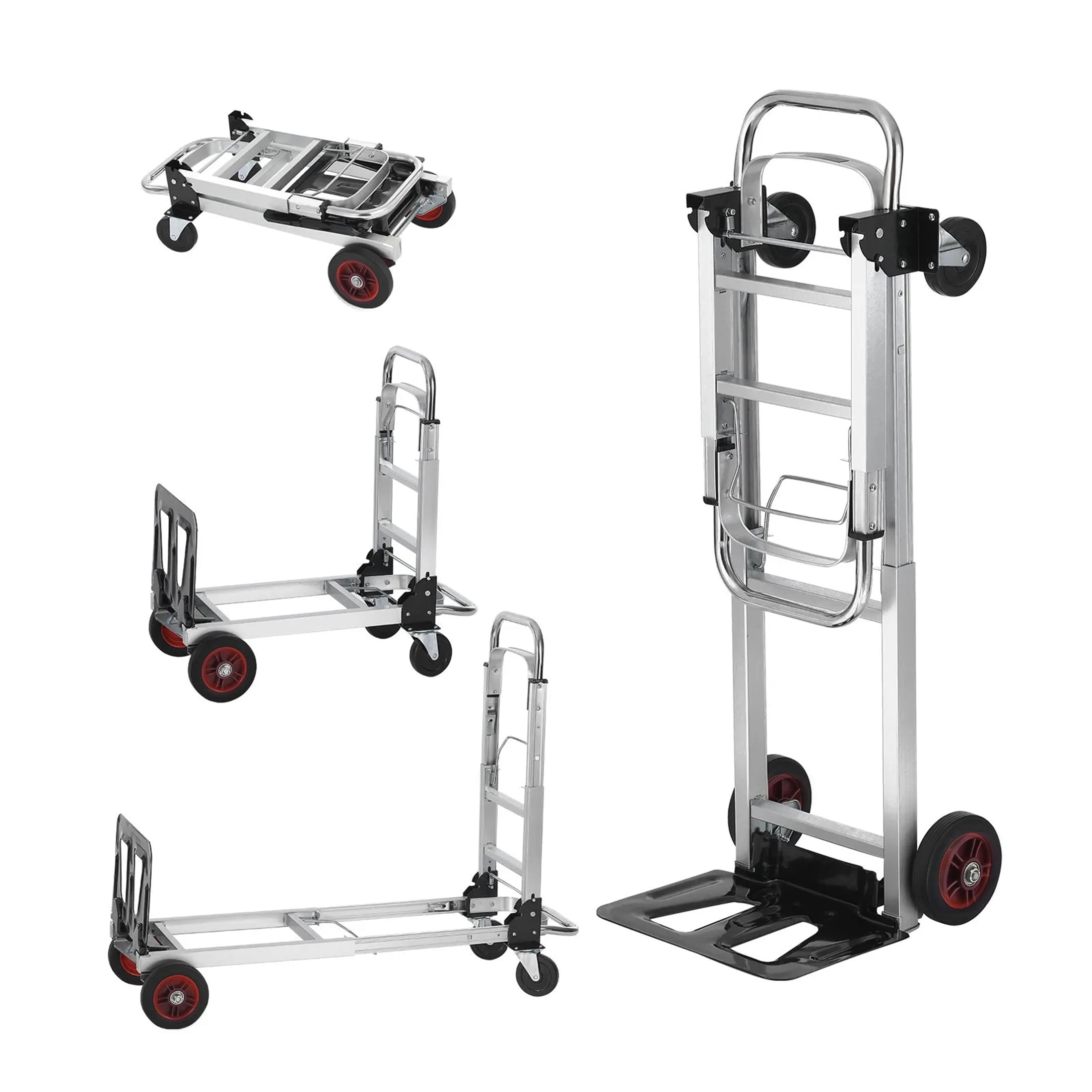 Aluminum Folding Hand Truck 2 in 1 Design - 400 lbs Capacity, Heavy Duty Industrial Collapsible Cart, Dolly Cart with Rubber Wheels for Transport and Moving in Warehouse, Supermarket, Garden - 1 Piec