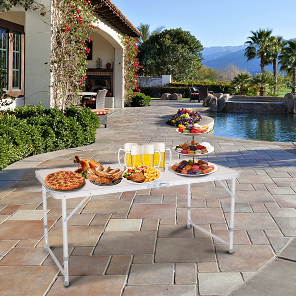 Aluminum Folding Table, Adjustable Height Camping Table with Handle,  Lightweight Dining Table, Portable Camp Table That Fold Up for Picnic Beach  Outdoor Indoor, 47.24\, image size:1000x1000