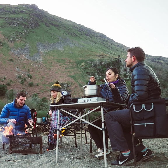 Aluminum Folding Table for Camping, Lightweight Roll Up Top, Portable Camp Tables with Carry Bag for Outdoor Picnic (Square, Brown)