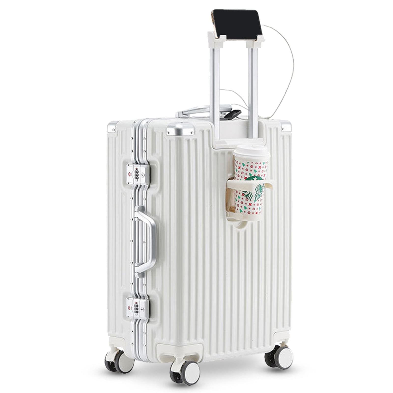 20in Carry on Luggage, Zipperless Aluminum Frame PC Hard Shell Luggage with 360 Spinner Wheels,TSA Lock,for Travel,White
