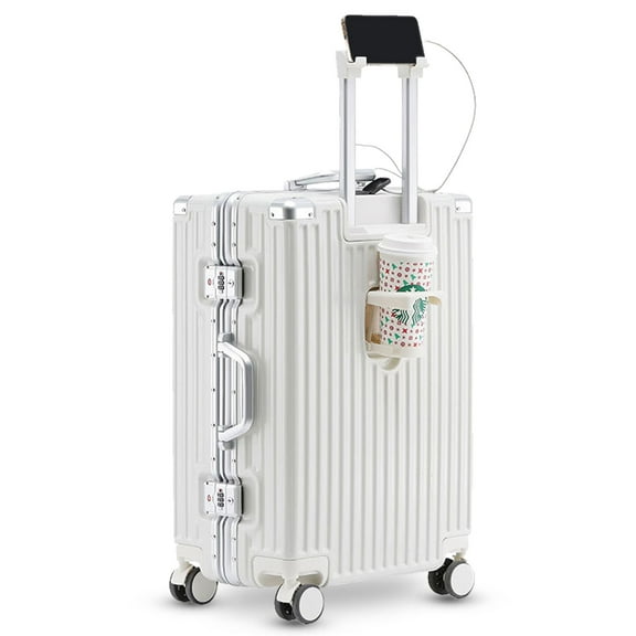 Aluminum Frame Carry-On Luggage with TSA Lock, Zipperless Design, Cup Holder & Charger, 360 Rotatable, Airline-Approved Suitcase for Men and Women