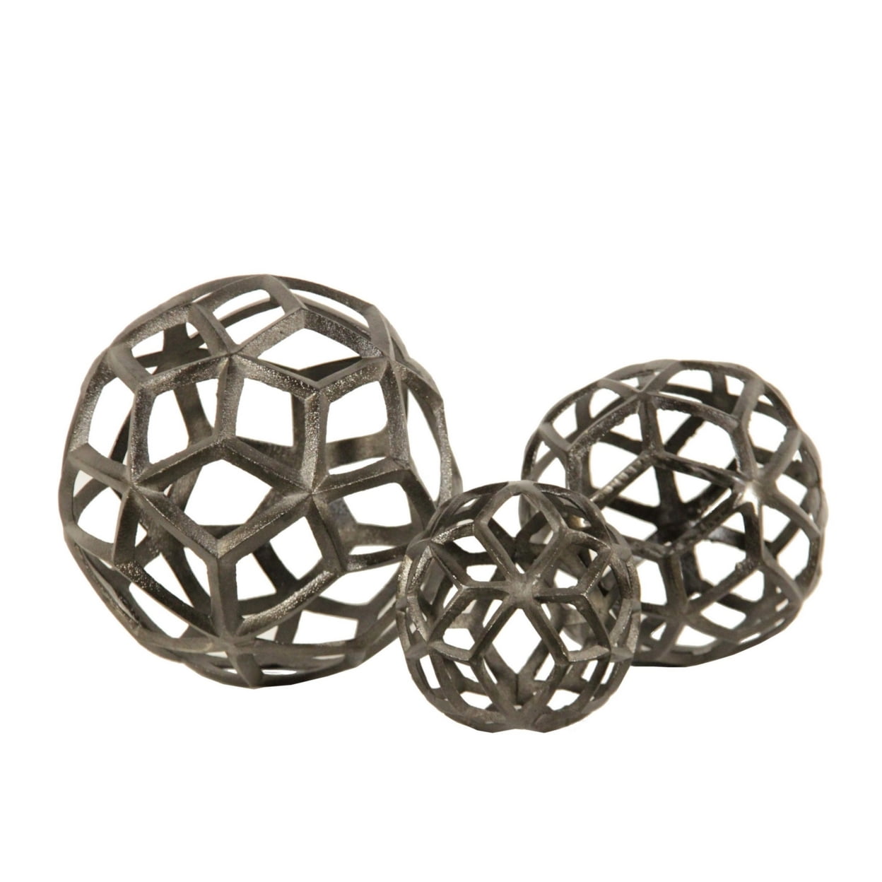 Aluminum Frame Decorative Metal Spheres, Set of 3, Gray Saltoro Sherpi