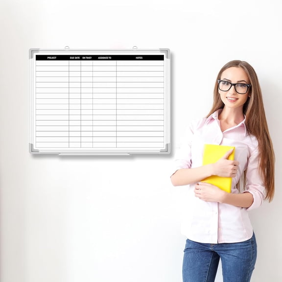 Aluminum Frame Dry Erase Board with Lines, Double Sided Wall-Mounted Whiteboard for Scheduling, to Do Lists & Weekly Planning, Reusable Calendar for Home & Work(Project Planning Board,24"x18")