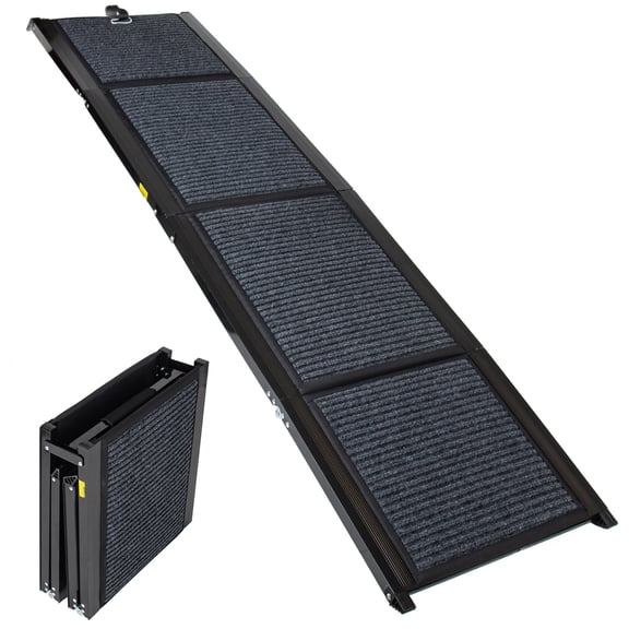 Aluminum Frame Foldable Dog Stairs, 5 Steps Heavy Duty Pet Ramp with Non-Slip Surface and Soft Foam Handle, for Cars High Beds Trucks, Supports 250 lbs