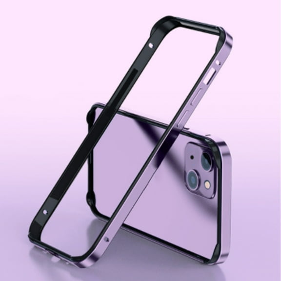Aluminum Frame Metal Bumper Case Compatible with iPhone 14 Pro Max with Soft Inner Bumper Ultra Thin Shockproof Case-Purple