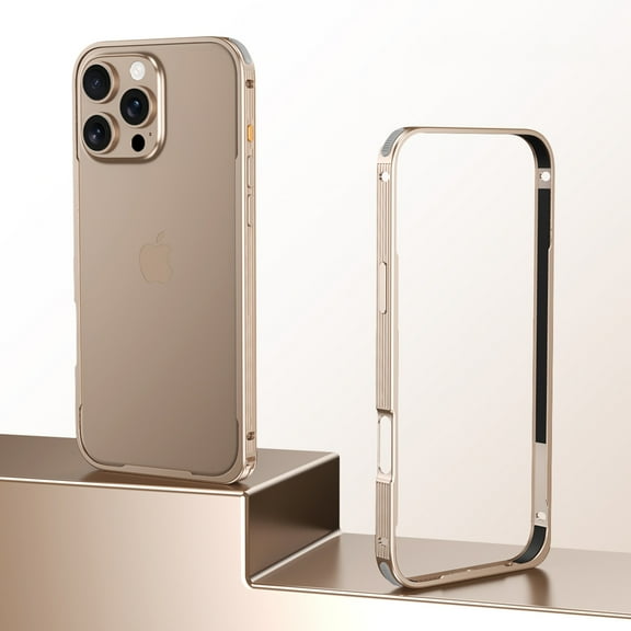 Aluminum Frame Metal Bumper Frame Slim Hard Case Cover for iPhone 13, Metal Frame Armor with Soft Inner Bumper, Raised Edge Protection For iPhone 13,Gold