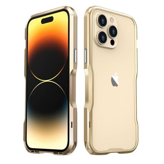 Aluminum Frame Metal Bumper Frame Slim Hard Case Cover for iPhone 14 Pro Max, Metal Frame Armor Bumper, Raised Edge Protection for iPhone 14 Pro Max 6.7 inch 2022, Gold
