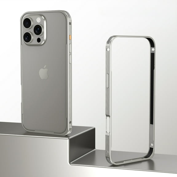Aluminum Frame Metal Bumper Frame Slim Hard Case Cover for iPhone 17, Metal Frame with Soft Inner Bumper, Raised Edge Protection For iPhone 17, Titanium