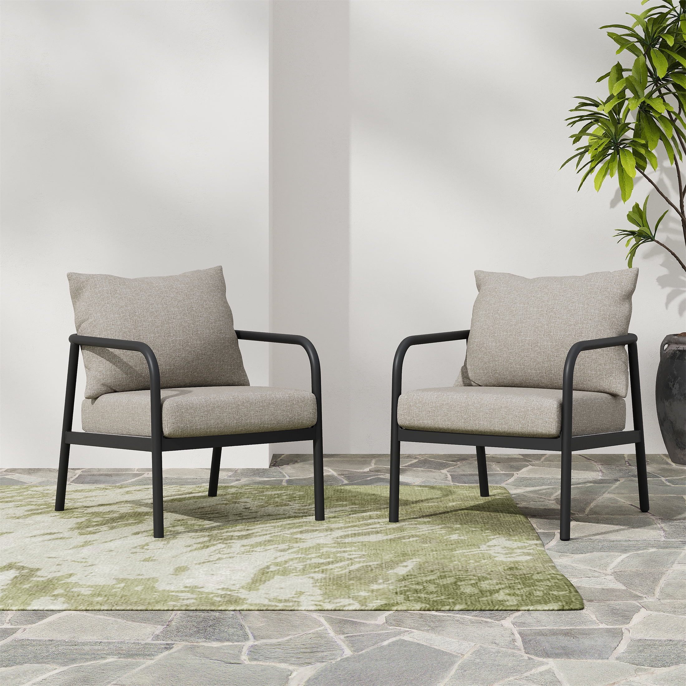 Aluminum Frame Round Tube Patio Club Chair for Patio Balcony, Black