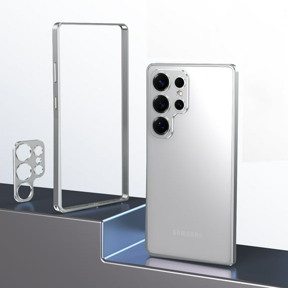Aluminum Frame for Samsung Galaxy S24 Ultra Metal Bumper Frame Slim Hard Case Cover, with Camera Lens Protective Cover, No Backplane, Corners Drop Protection for Samsung Galaxy S24 Ultra, Silver