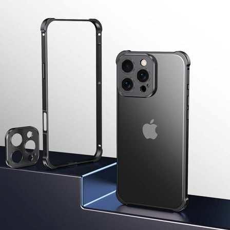 Aluminum Frame for iPhone 14 Metal Bumper Frame Slim Hard Case Cover, Metal Frame with Camera Lens Protective Cover, No Backplane, Corners Drop Protection for iPhone 14, Black