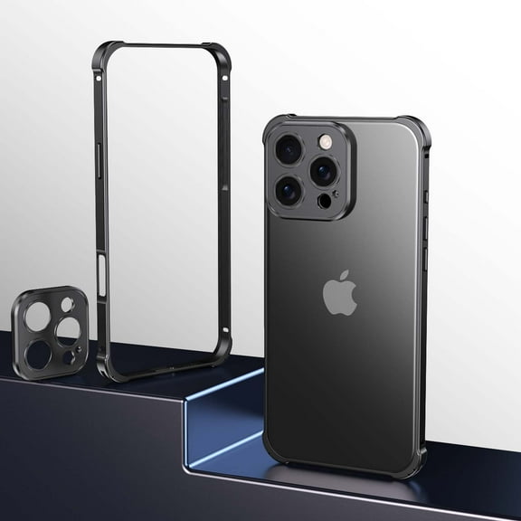 Aluminum Frame for iPhone 14 Metal Bumper Frame Slim Hard Case Cover, Metal Frame with Camera Lens Protective Cover, No Backplane, Corners Drop Protection for iPhone 14, Black
