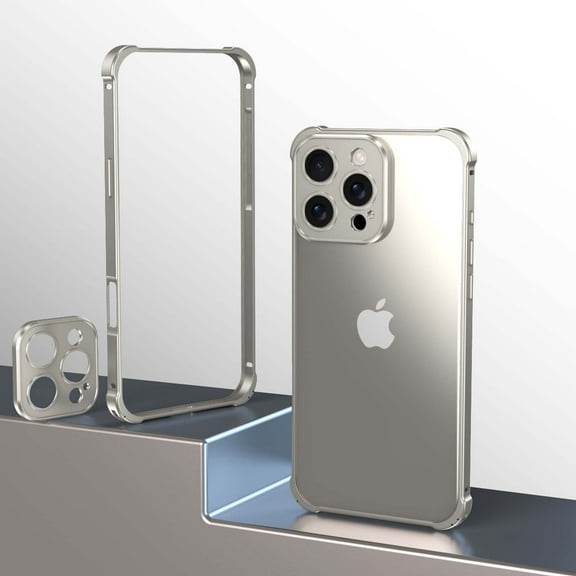 Aluminum Frame for iPhone 16 Pro Max Metal Bumper Frame Slim Hard Case Cover, Metal Frame with Camera Lens Protective Cover, No Backplane, Corners Drop Protection for iPhone 16 Pro Max, Titanium