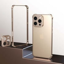Aluminum Frame for iPhone 16 Pro Metal Bumper Frame Slim Hard Case Cover, Metal Frame with Camera Lens Protective Cover, No Backplane, Corners Drop Protection for iPhone 16 Pro, Desertgold