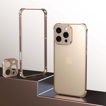Aluminum Frame for iPhone 16 Pro Metal Bumper Frame Slim Hard Case Cover, Metal Frame with Camera Lens Protective Cover, No Backplane, Corners Drop Protection for iPhone 16 Pro, Desertgold