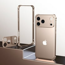 Aluminum Frame for iPhone 17 Pro Metal Bumper Frame Slim Hard Case Cover, Metal Frame with Camera Lens Protective Cover, No Backplane, Corners Drop Protection for iPhone 17 Pro, Desertgold