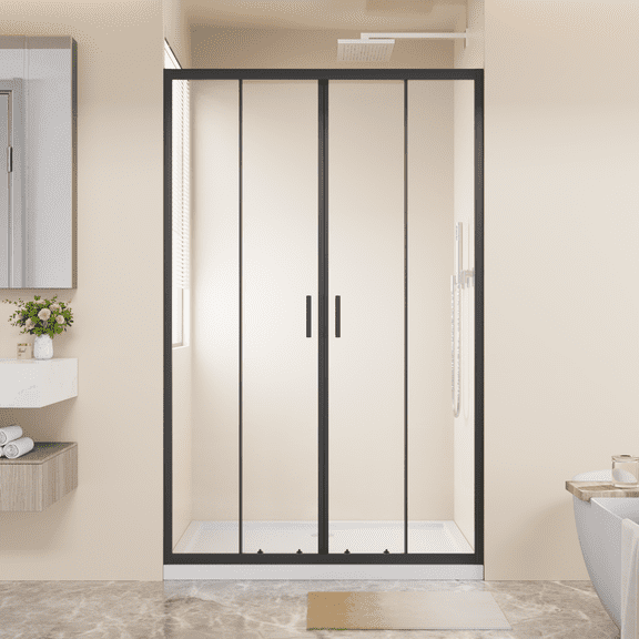 Aluminum Frame with Stainless Steel Handles & Smooth Double Rollers, Black, Modern, for Bathroom