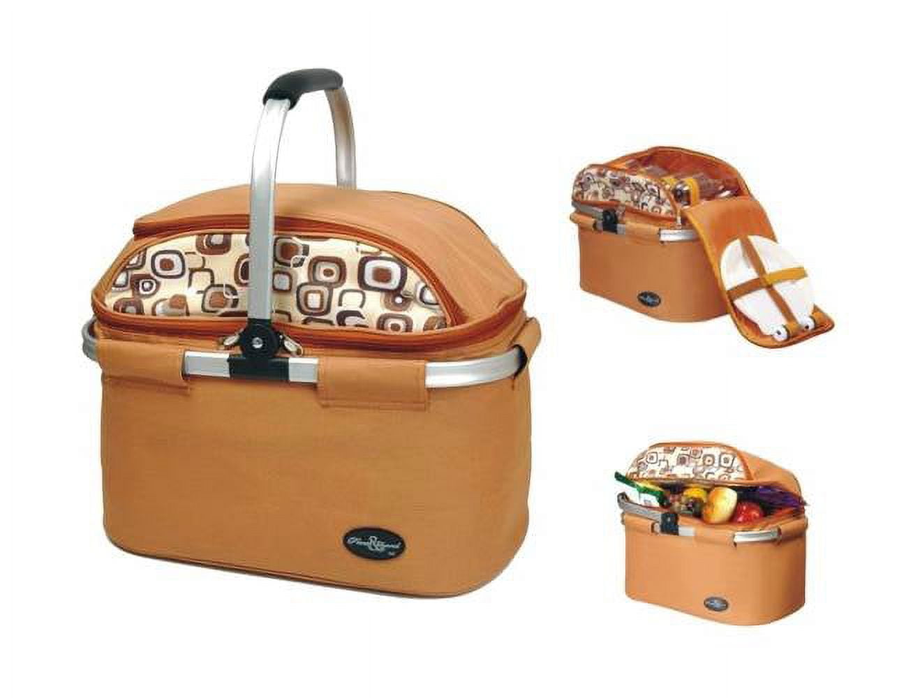 Brown Polyester Insulated Picnic Cooler Basket with Aluminum Frame