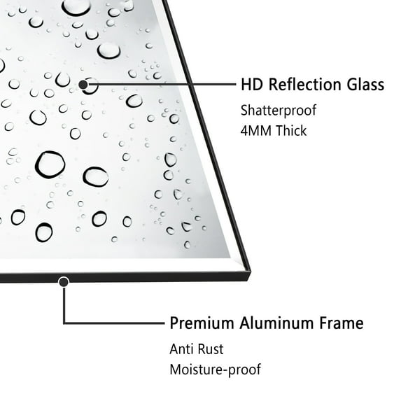Aluminum Framed Rectangle Beveled Bathroom Wall Mirror 40"W x 30"H - Black