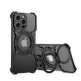 thumbnail image 1 of Aluminum Frameless Bumper Case for iPhone 13 Pro Max with Kickstand 360° Rotatable Magnetic Stand,Bezel Less Minimalist Metal Slim Hard Shockproof Ultra Thin Case with Ring Holder for Men,Black+Purple, 1 of 6