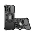 thumbnail image 1 of Aluminum Frameless Bumper Case for iPhone 14 with Kickstand 360° Rotatable Magnetic Stand,Bezel Less Minimalist Metal Slim Hard Shockproof Ultra Thin Case with Ring Holder for Men,Black+Silver, 1 of 6