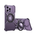 thumbnail image 1 of Aluminum Frameless Bumper Case for iPhone 14 Pro Max with Kickstand 360° Rotatable Magnetic Stand,Bezel Less Minimalist Metal Slim Hard Shockproof Ultra Thin Case with Ring Holder for Men,Darkpurple, 1 of 6
