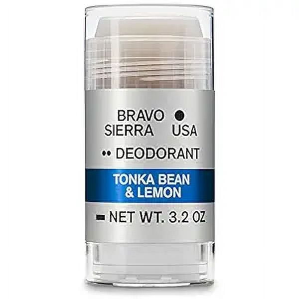 Aluminum-Free Natural Deodorant for Men by Bravo Sierra - Long Lasting All-Day Odor and Sweat Protection - Tonka Bean and Lemon, 3.2 oz - Paraben-Free, Baking Soda Free, Vegan and Cruelty Free