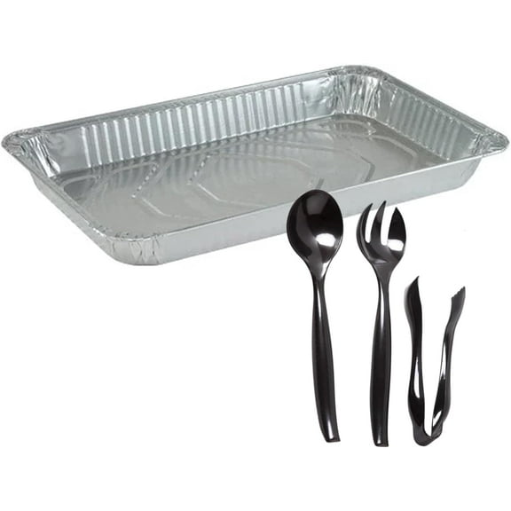 Aluminum Full Size Shallow Pan - Foil Disposable Shallow Pans for Food Prepping - Includes FREE 9PCs Serving Utensils for Convenient Catering - 30 Pans