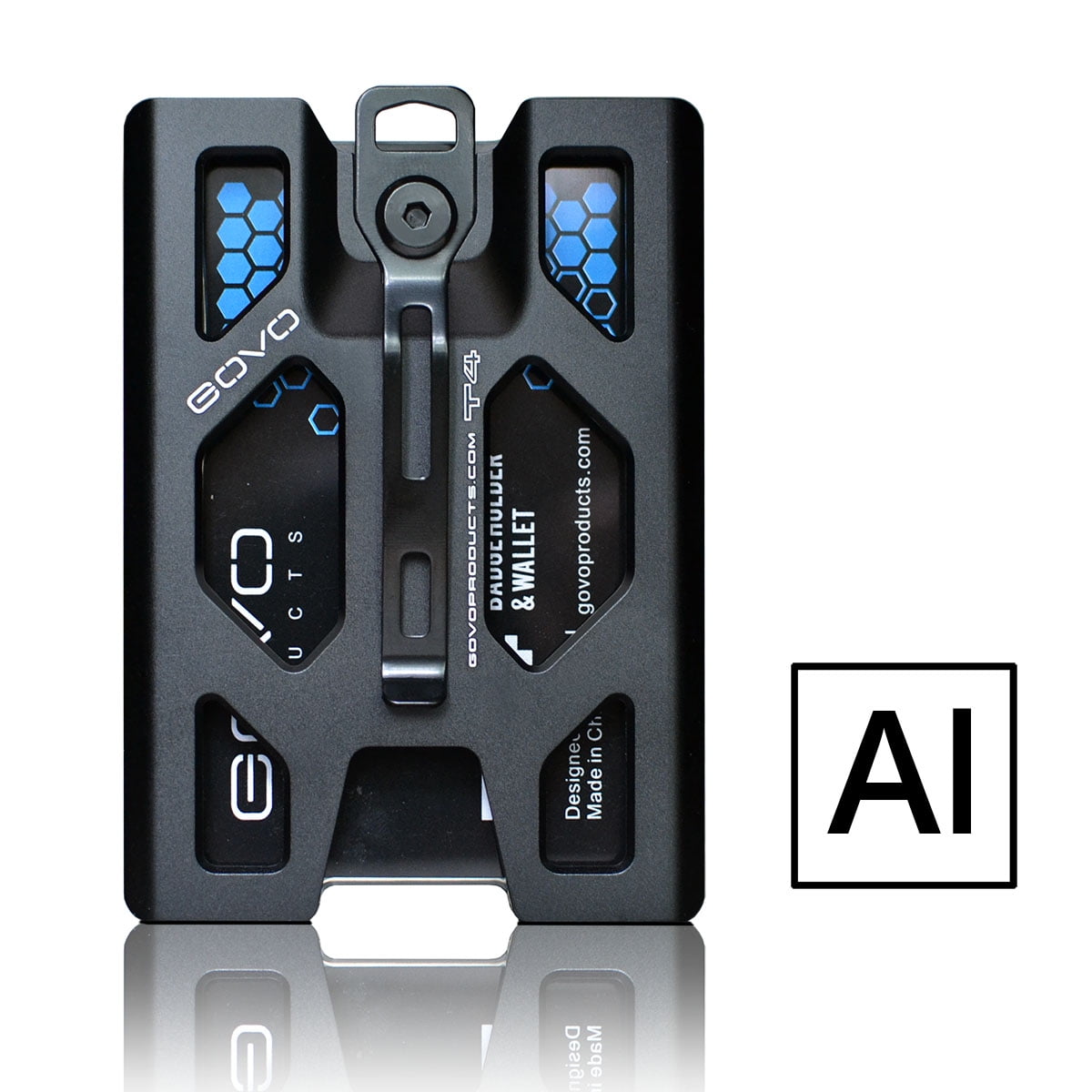 Aluminum GOVO Badge Holder/Wallet_ Durable ID Card Holder with Metal Clip and 4 Cards Slot (Black)