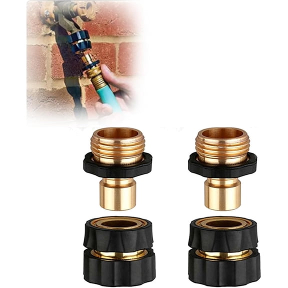 Aluminum Garden Hose Fitting Quick Connector, Water Hose Connector Male and Female Set with Rubberized Grips, Quick Connect Hose Fittings for Garden Kitchen (2 Sets, 3/4 Inch)