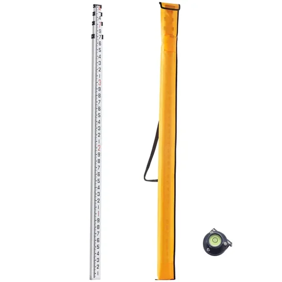 Aluminum Grade Rod, 14-Feet/10ths 6 Sections Telescopic Measuring Rod,Double-Sided Scale 1/10 ft Leveling Rod Stick,Aluminum Alloy Survey Rod w/ Bubble Level&Carrying Bag for Houses,Walls,Floors