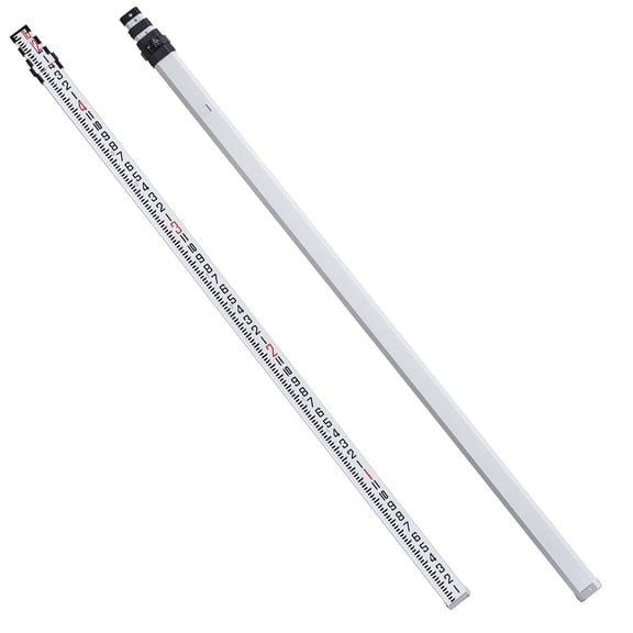 Aluminum Grade Rod 16-Feet with 4 Telescopic Sections, Double-Sided Scale in Feet/8ths and Feet/Inches, Lightweight Aluminum Alloy Survey Rod with Bubble Level and Carrying Bag