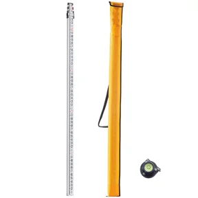 Aluminum Grade Rod, 16-Feet/8ths 4 Sections Telescopic Measuring Rod,Double-Sided Scale 1/8in Leveling Rod Stick,Aluminum Alloy Survey Rod with Bubble Level &Carrying Bag for Houses,Walls,Floors