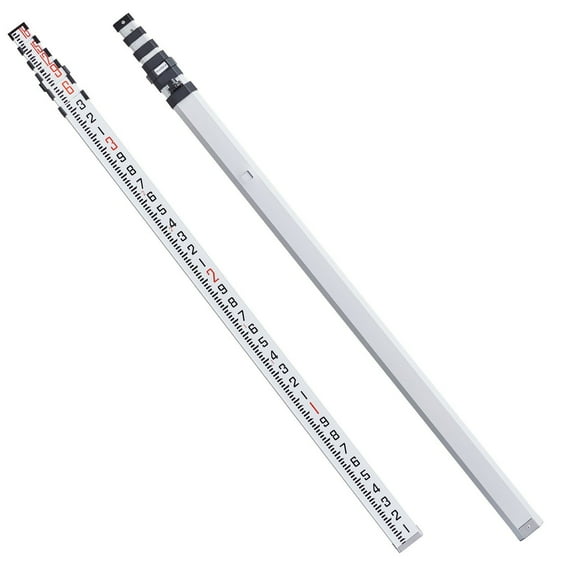 Aluminum Grade Rod 18 Feet 10ths 6 Sections Telescopic Measuring Rod Double Sided Scale 1 10ft Leveling Rod Stick with Bubble Level and Carrying Bag
