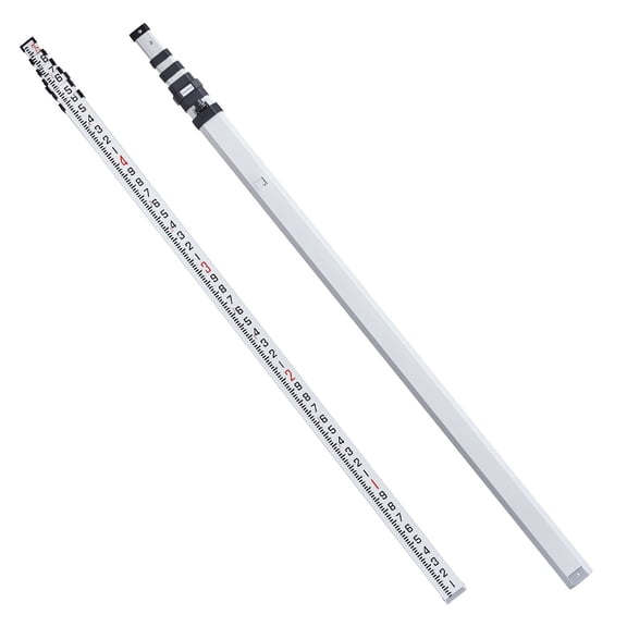 Aluminum Grade Rod 25 Foot Telescopic Surveying Rod 6 Section Tenths and Inches Dual Scale with Bubble Level and Carrying Bag Tool
