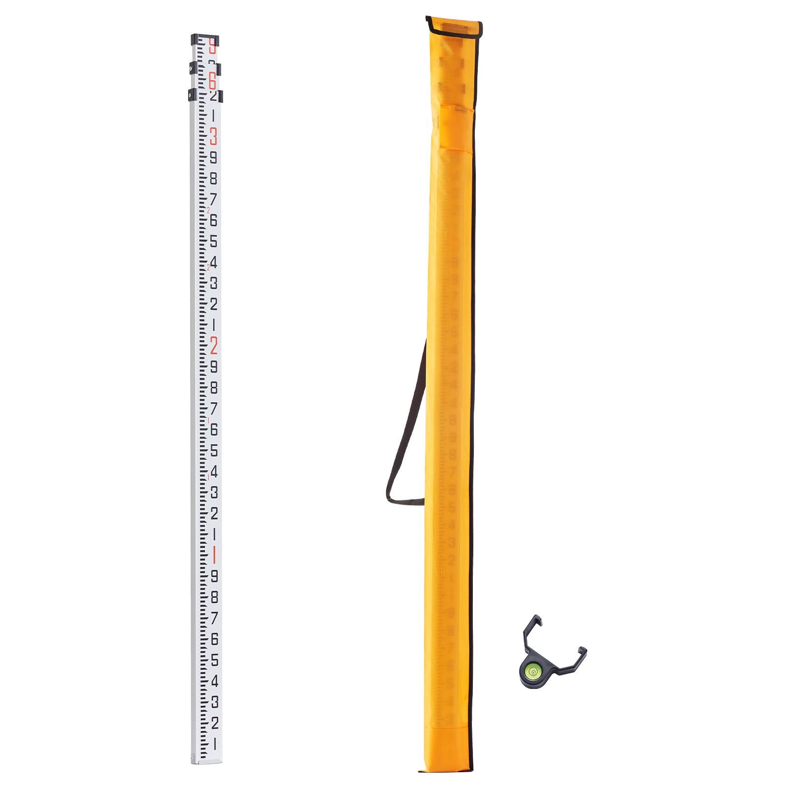 Aluminum Grade Rod, 9-Feet/10ths 3 Sections Telescopic Measuring Rod,Double-Sided Scale 1/10ft Leveling Rod Stick,Aluminum Alloy Survey Rod with Bubble Level&Carrying Bag for Houses,Walls,Floors